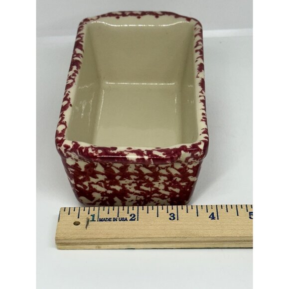 VTG Gerald E Henn Red Spongeware Pottery Mini Loaf Pan 7" Roseville OH USA Made - Picture 8 of 8